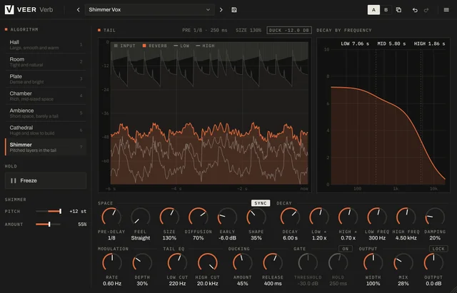 Veer Verb with the Shimmer space: the reverb tail and the decay across frequencies.